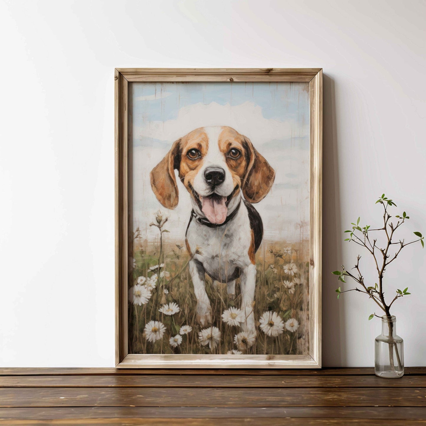 Beagle Print, Vintage Dog Decor, Floral Dog Portrait Art - WildfieldPrints