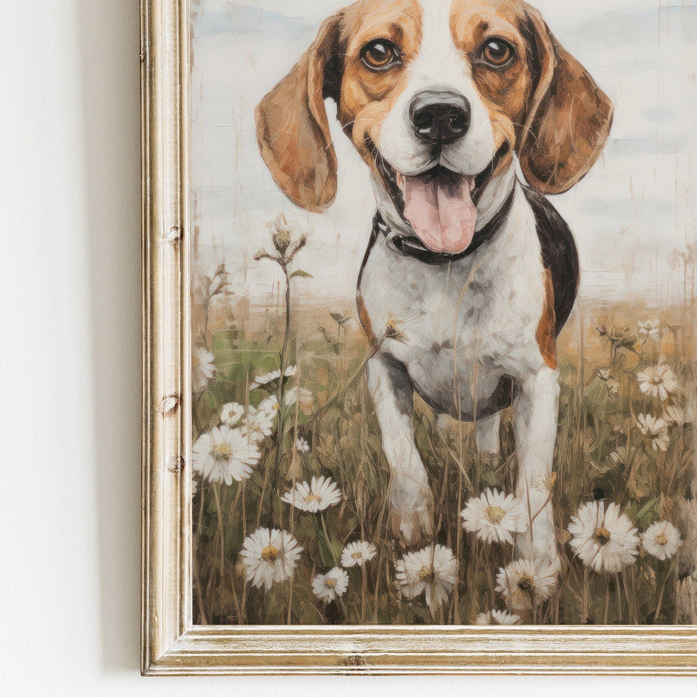 Beagle Print, Vintage Dog Decor, Floral Dog Portrait Art - WildfieldPrints