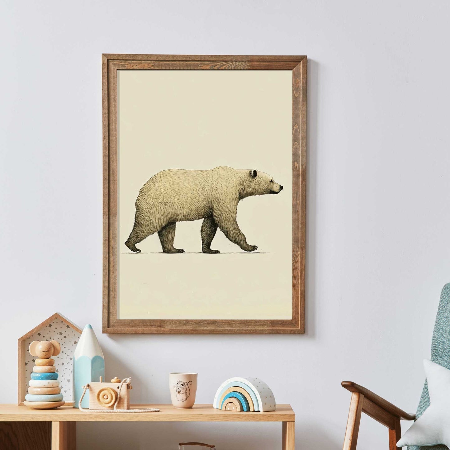 Bear Art Print, Minimalist Animal Decor, Nordic Nursery Wall Art - WildfieldPrints