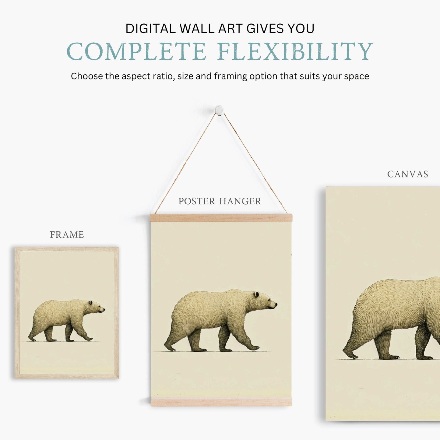 Bear Art Print, Minimalist Animal Decor, Nordic Nursery Wall Art - WildfieldPrints