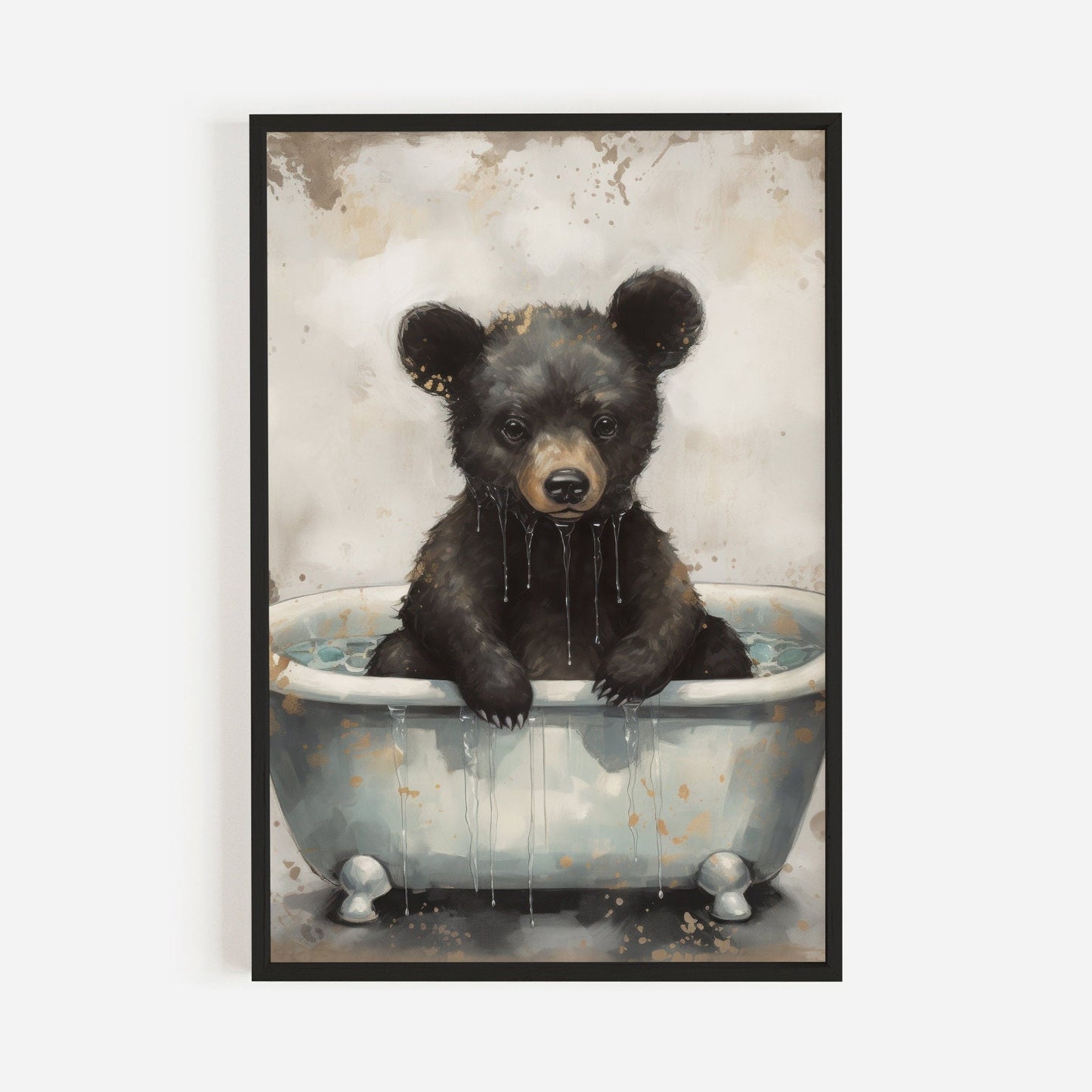 Bear Bathing Print, Woodland Animal Decor, Kids Room Wall Art - WildfieldPrints