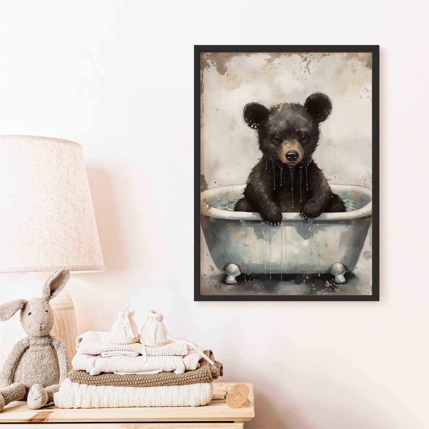 Bear Bathing Print, Woodland Animal Decor, Kids Room Wall Art - WildfieldPrints