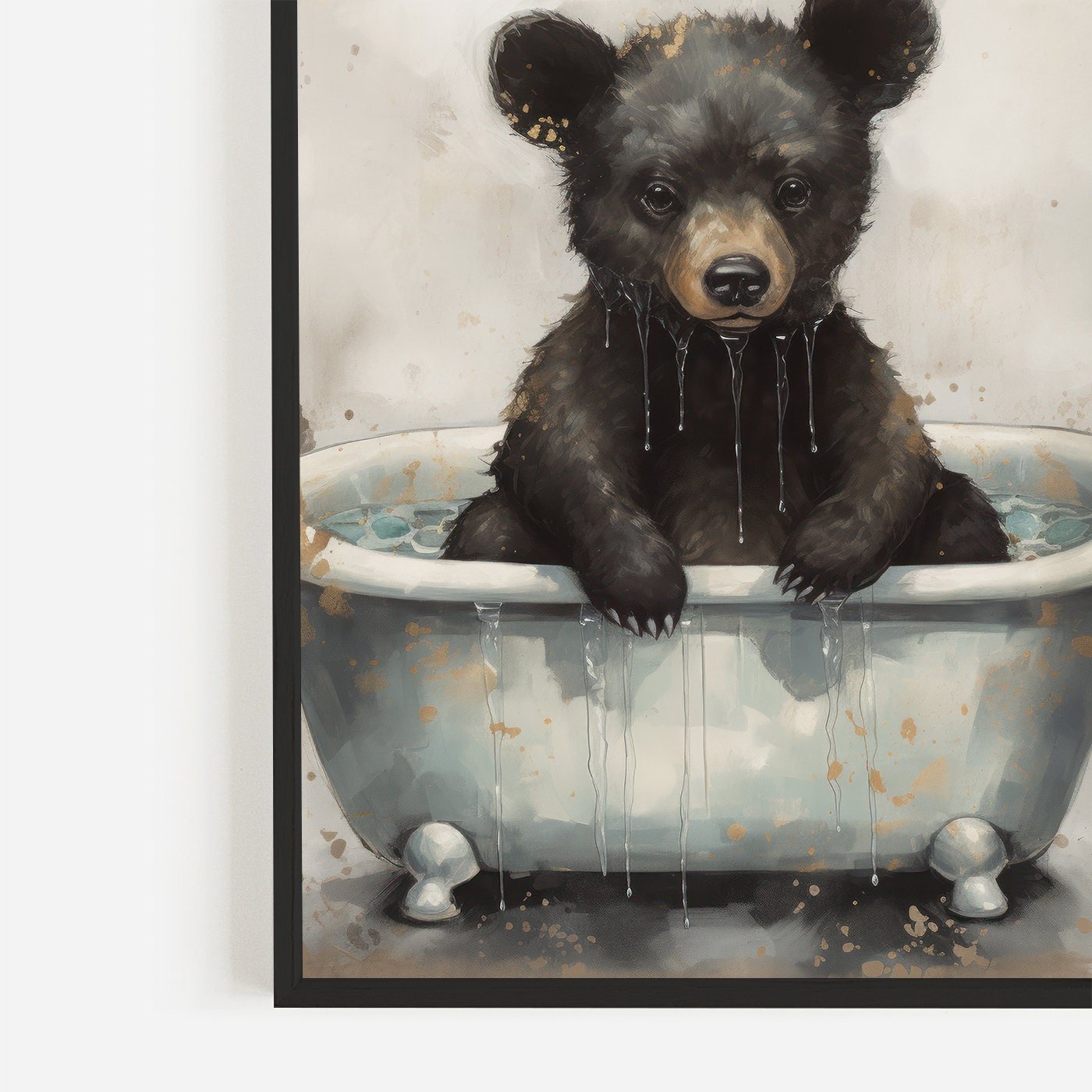 Bear Bathing Print, Woodland Animal Decor, Kids Room Wall Art - WildfieldPrints