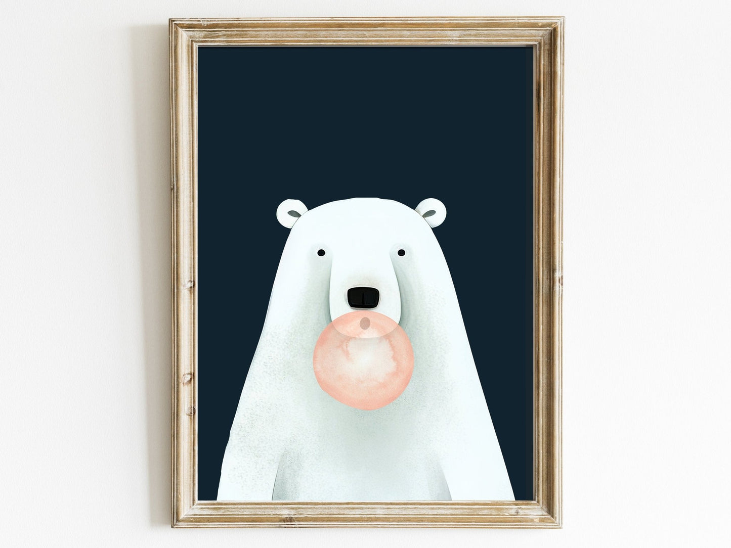Bear Bubblegum Art, Playful Nursery Decor, Minimalist Kids Room Decor - WildfieldPrints