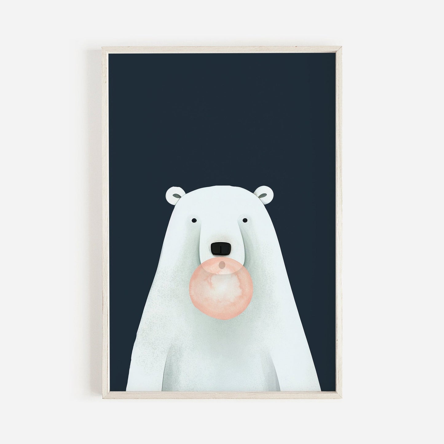 Bear Bubblegum Art, Playful Nursery Decor, Minimalist Kids Room Decor - WildfieldPrints
