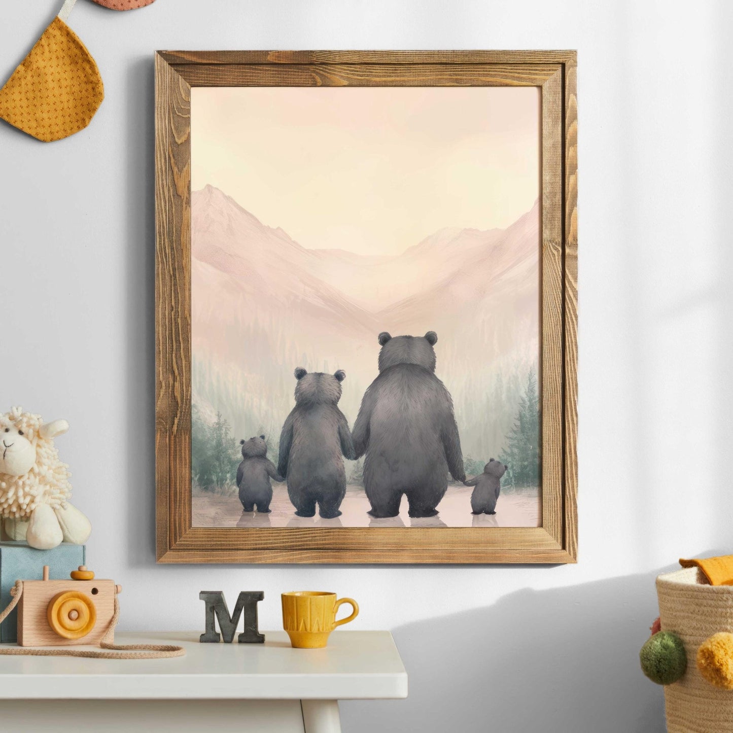 Bear Family Art, Cute Animal Portraits, Nursery Decor for Girls - WildfieldPrints