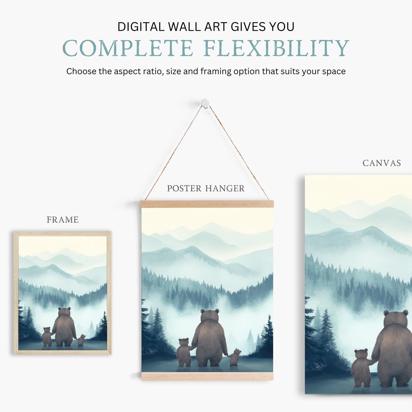 Bear Family Art, Woodland Nursery Decor, Dad and Kids Painting - WildfieldPrints