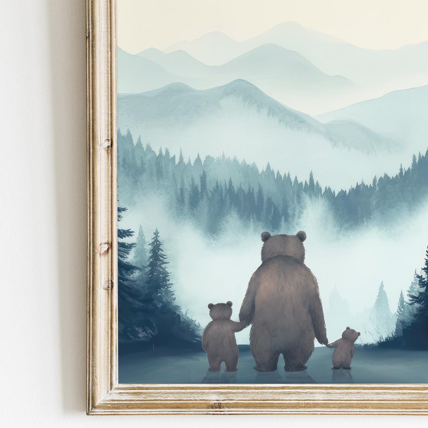 Bear Family Art, Woodland Nursery Decor, Dad and Kids Painting - WildfieldPrints
