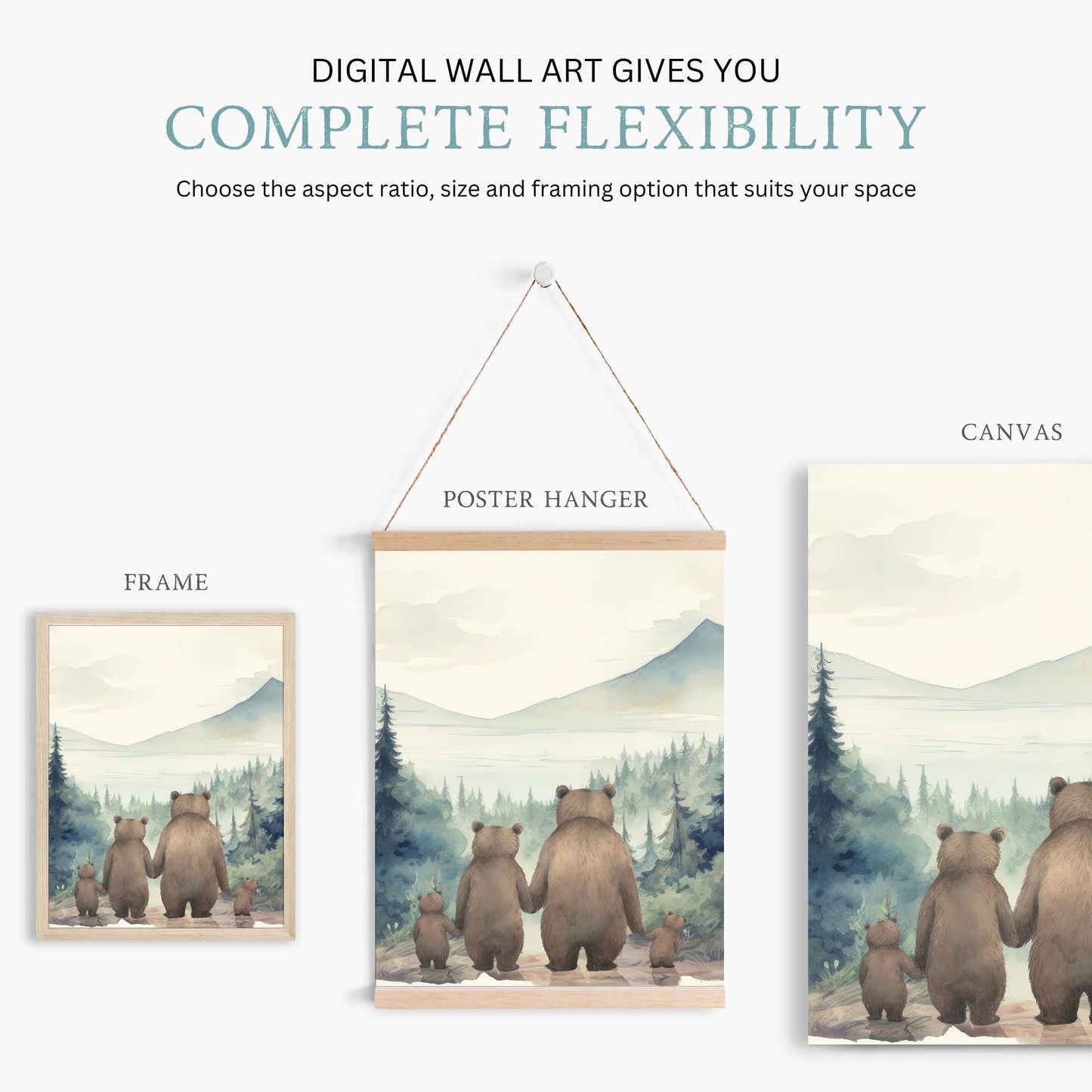 Bear Family Print, Woodland Animals Decor, Boys Room Artwork - WildfieldPrints