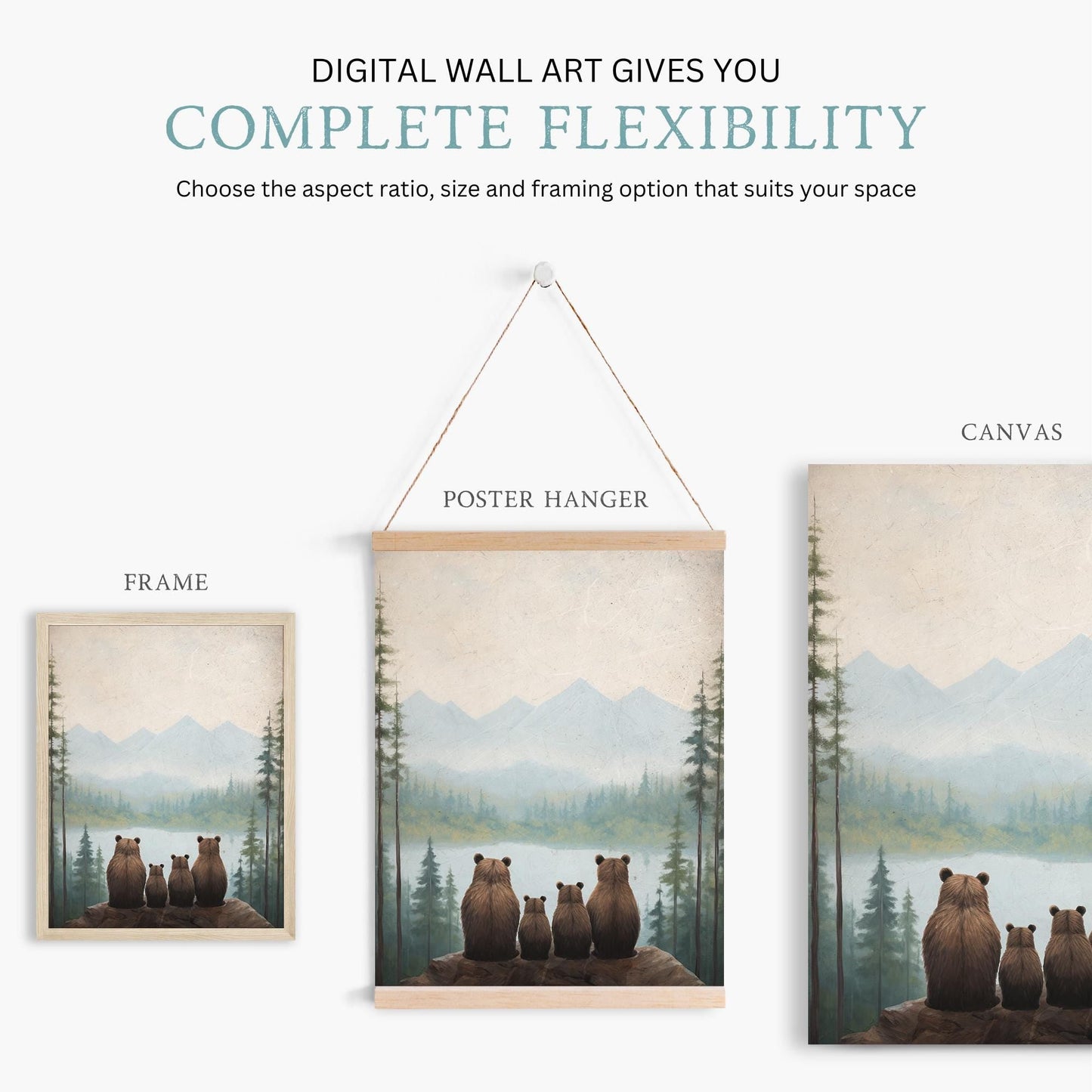 Bear Family Print, Woodland Nursery Decor, Family of Four - WildfieldPrints