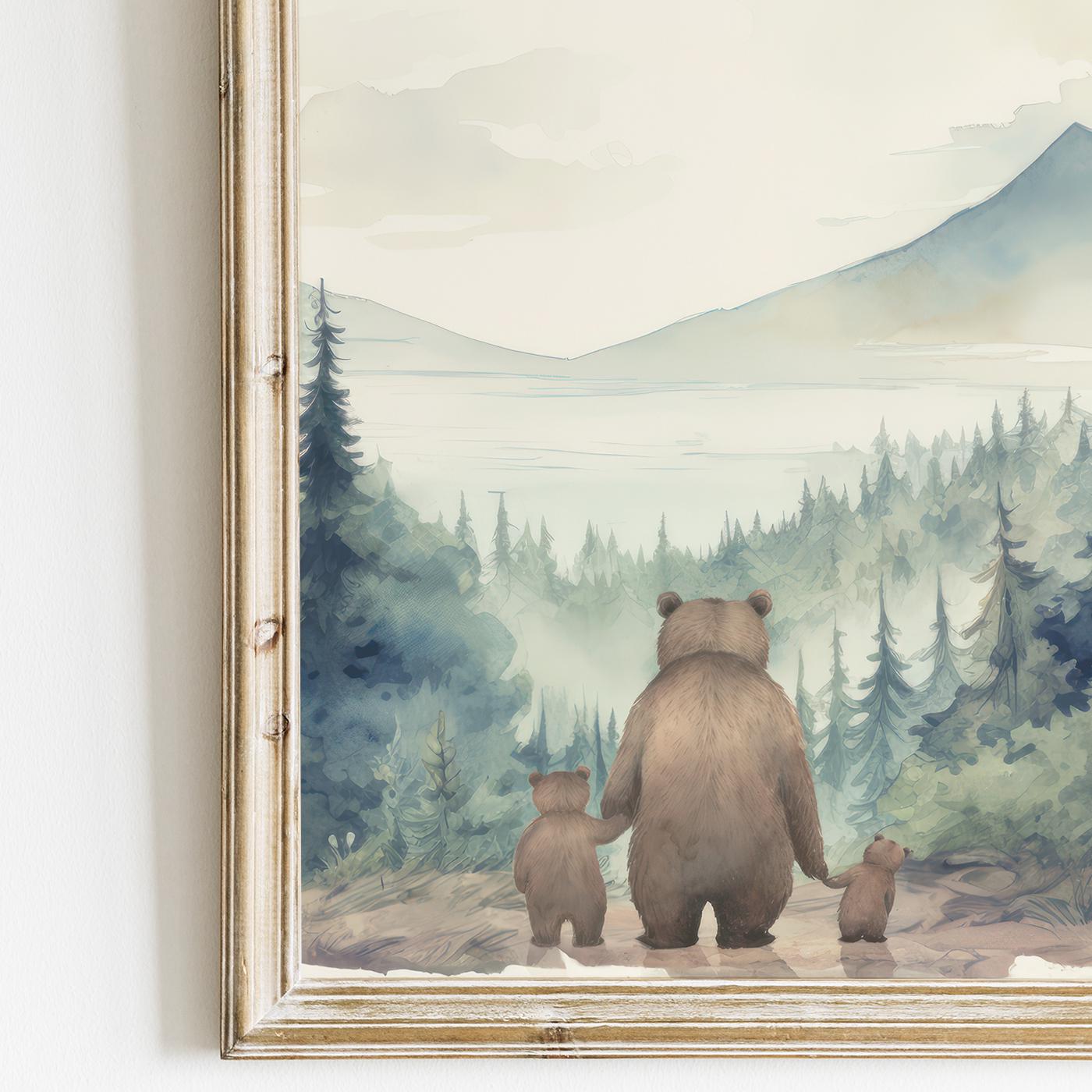 Bear Family Prints, Family of Three, Single Mom Art, Single Dad Gift, Animal Family Portrait, Mama or Papa Bear, Set of 3,Printable Bear Art - My Store