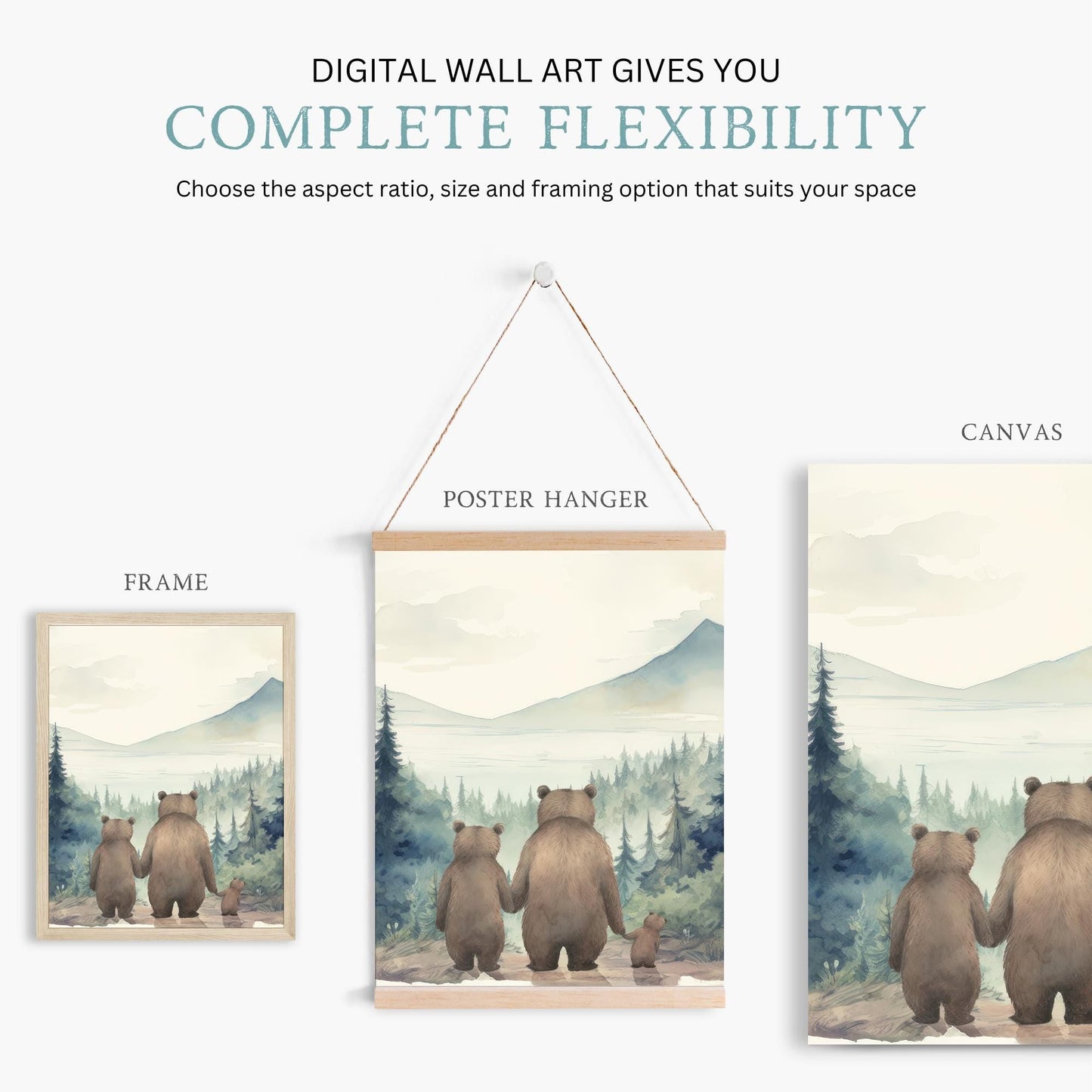 Bear Family Prints, Forest Animals in Woodland Nursery, Boys Room Decor - WildfieldPrints
