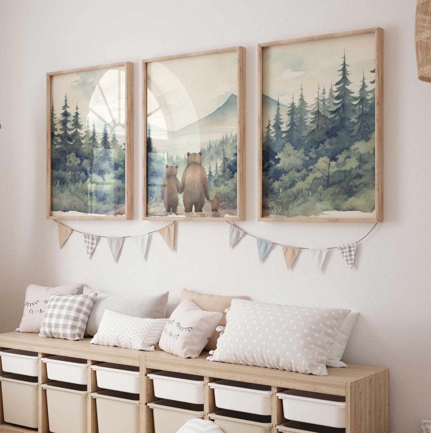 Bear Family Prints, Forest Animals in Woodland Nursery, Boys Room Decor - WildfieldPrints