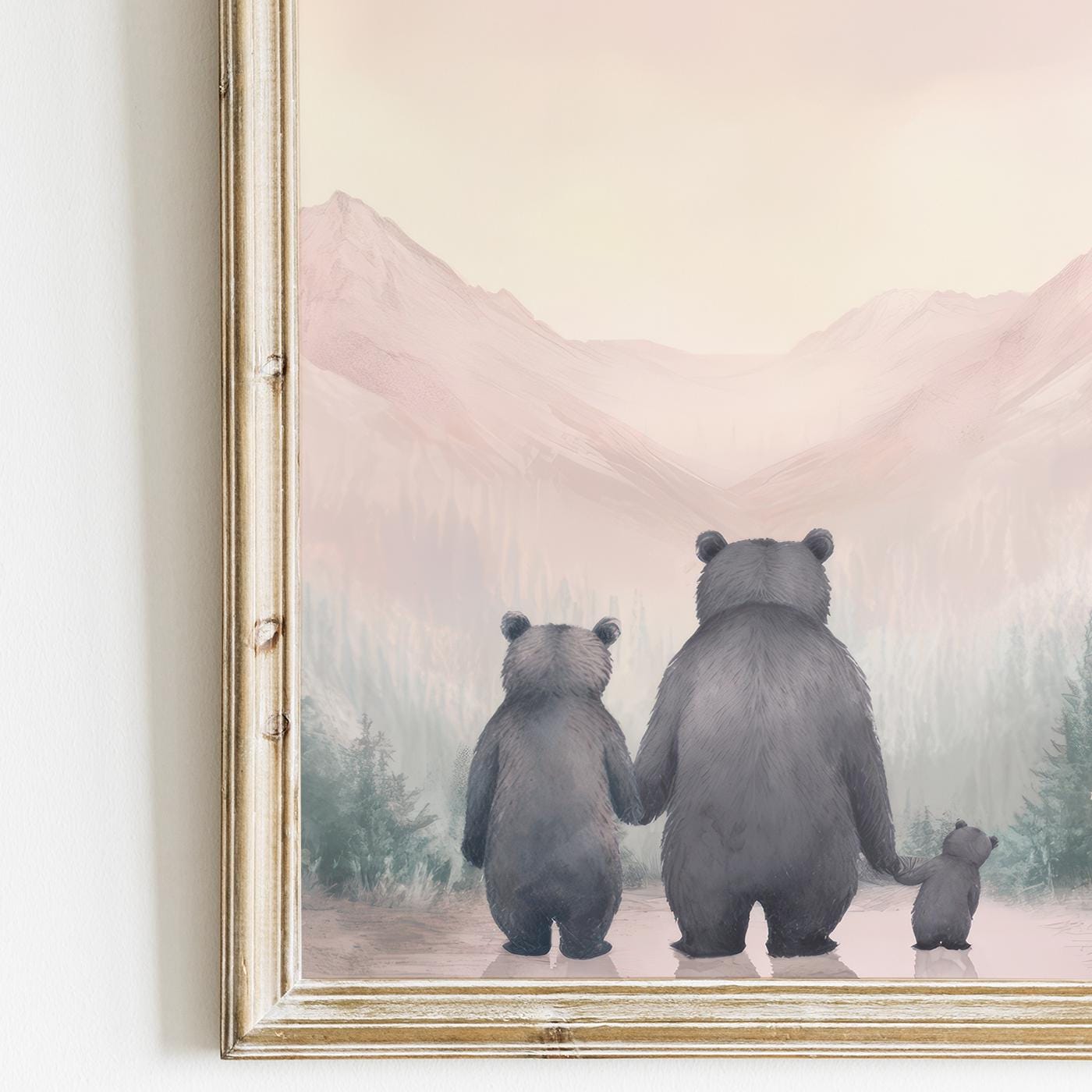 Bear Family Prints, Girl Nursery Decor, Animal Portrait Collection - WildfieldPrints