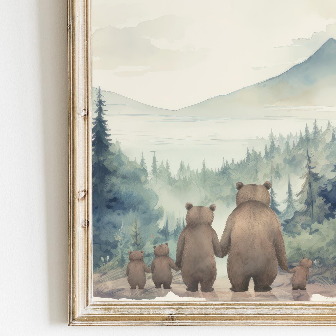 Bear Family Prints, Vintage Nursery Decor, Family of Five - WildfieldPrints