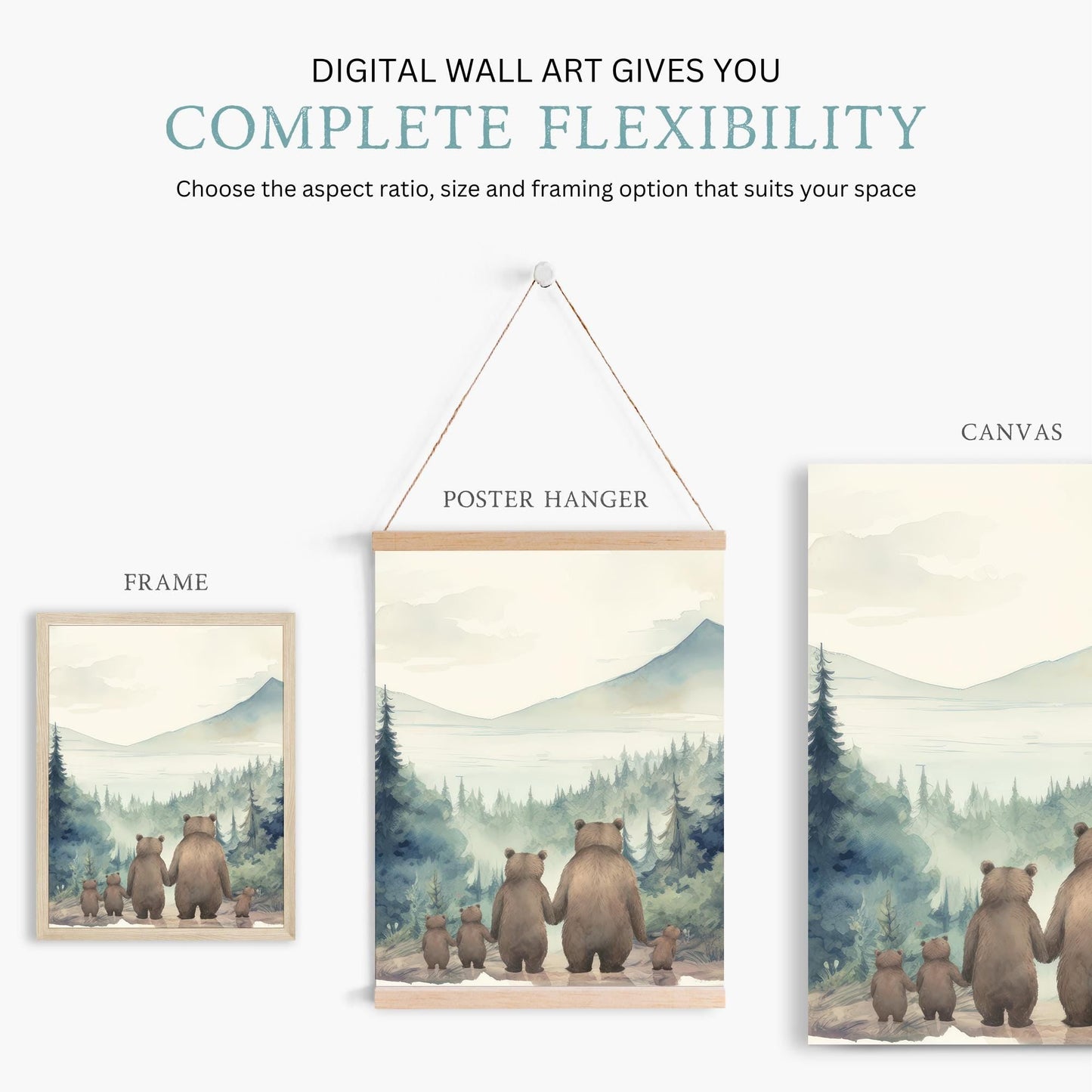 Bear Family Prints, Vintage Nursery Decor, Family of Five - WildfieldPrints