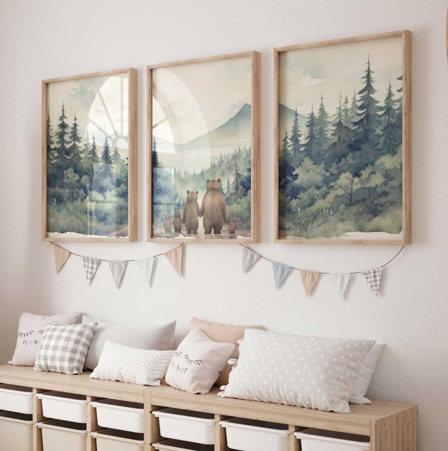 Bear Family Prints, Vintage Nursery Decor, Family of Five - WildfieldPrints