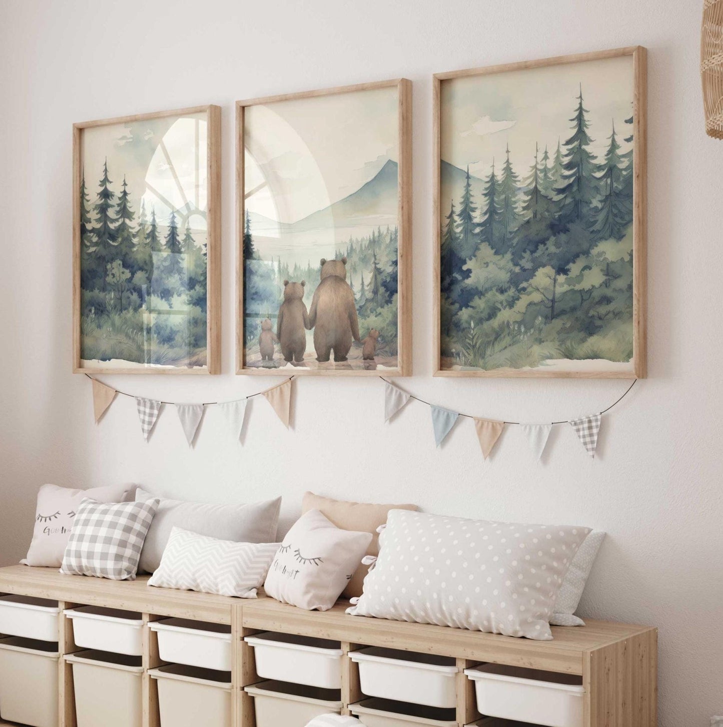 Bear Family Prints, Woodland Animal Decor, Boys Room Artwork - WildfieldPrints