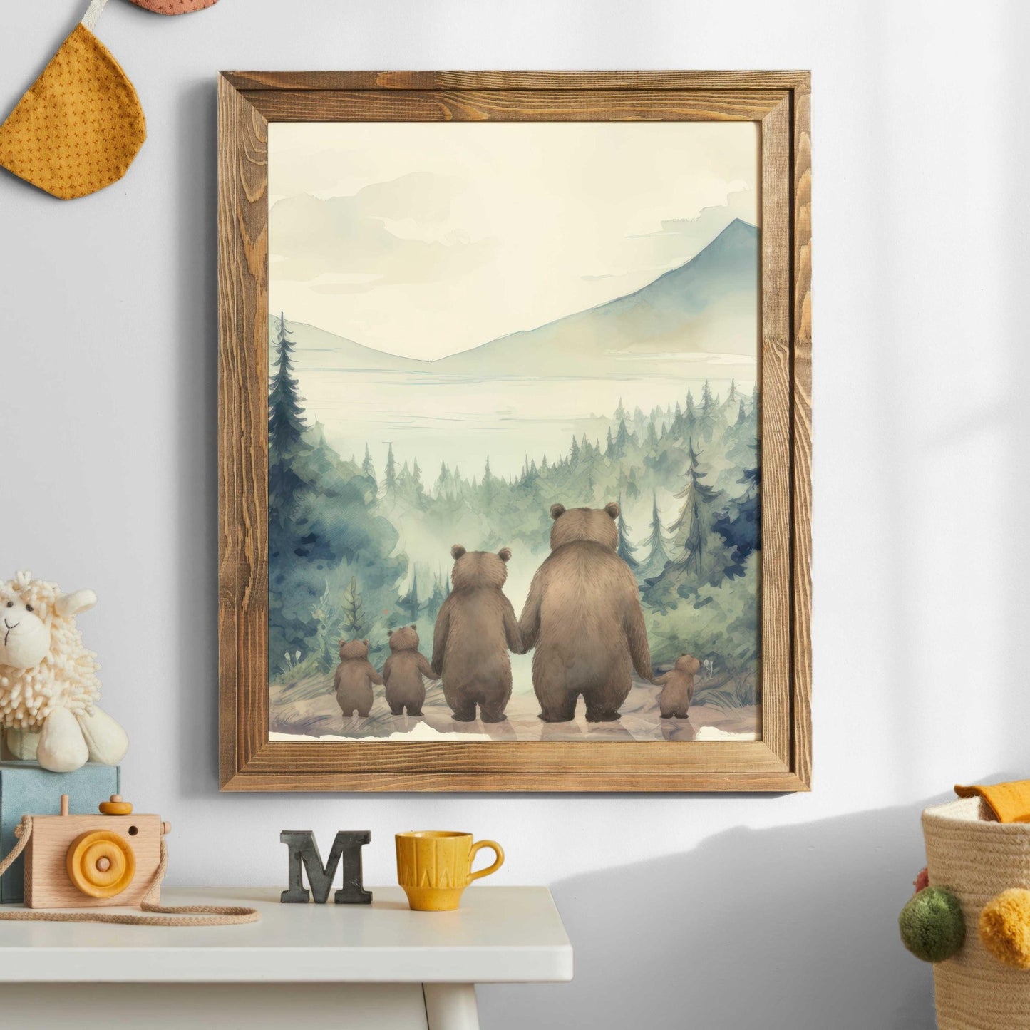 Bear Family Wall Art, Family of Five, Bear Nursery Art, Bear Family Portrait, Set of 3, Boy Room or Playroom Decor,Printable Family Wall Art - My Store