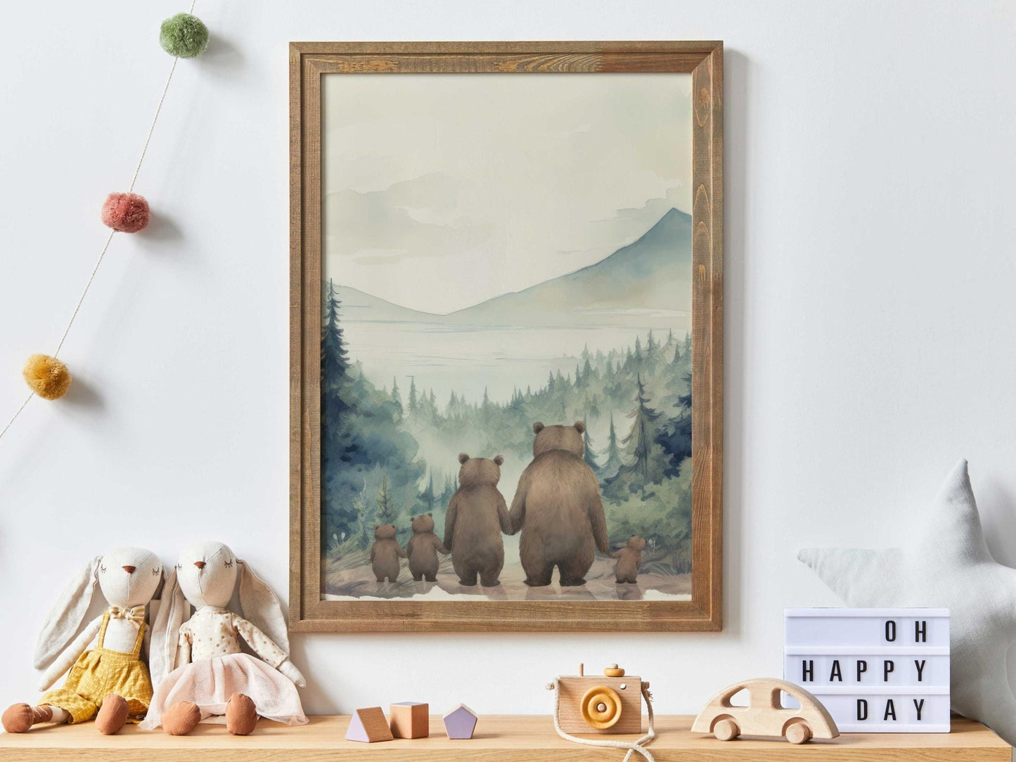 Bear Family Wall Art, Family of Five, Bear Nursery Art, Bear Family Portrait, Set of 3, Boy Room or Playroom Decor,Printable Family Wall Art - My Store