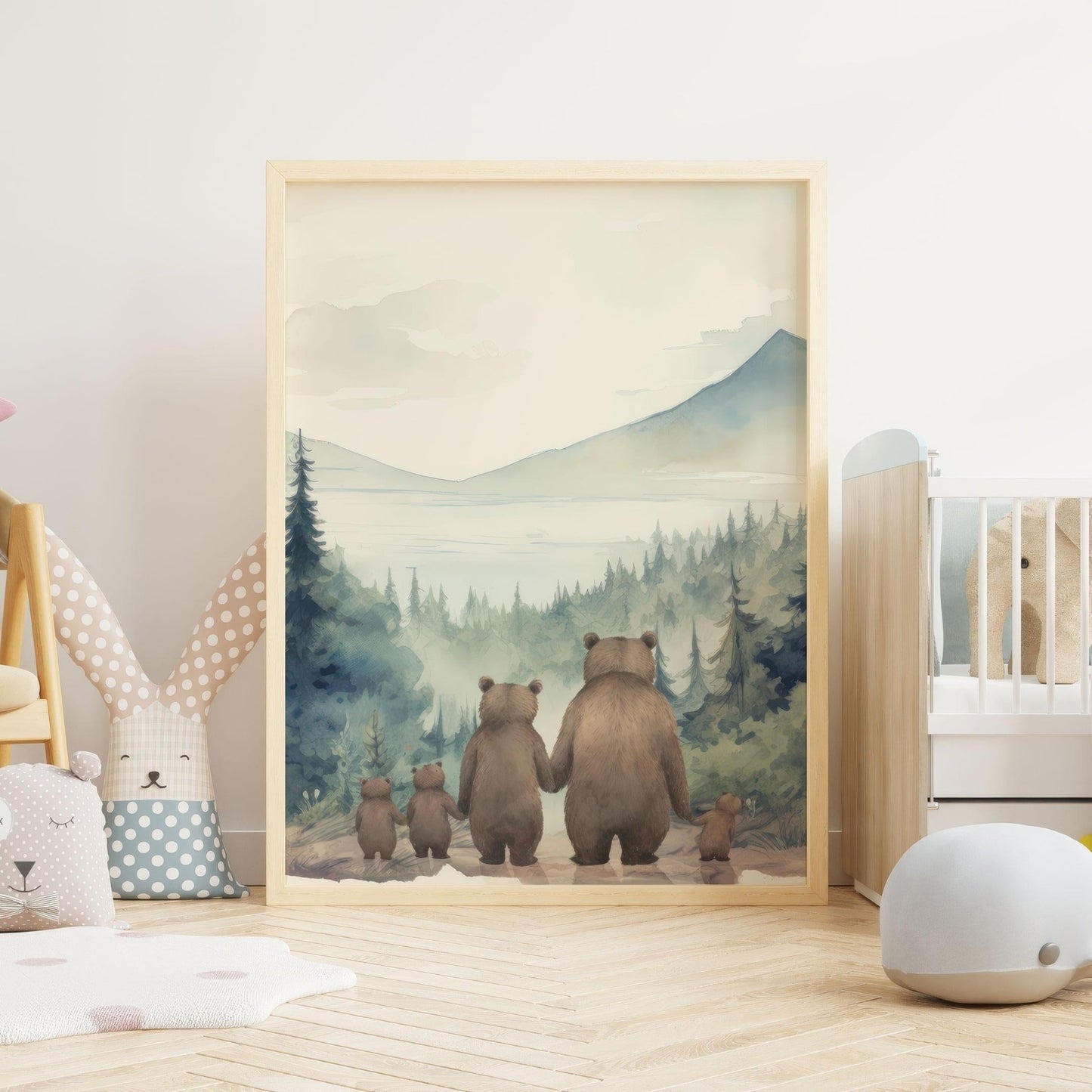 Bear Family Wall Art, Family of Five, Bear Nursery Art, Bear Family Portrait, Set of 3, Boy Room or Playroom Decor,Printable Family Wall Art - My Store