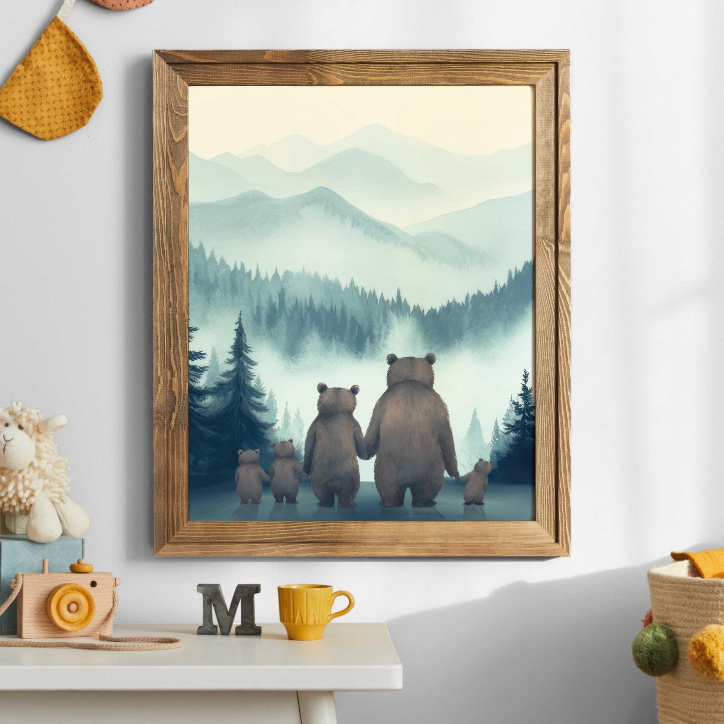 Bear Family Wall Art, Woodland Animal Decor, Family of 5 Portrait - WildfieldPrints