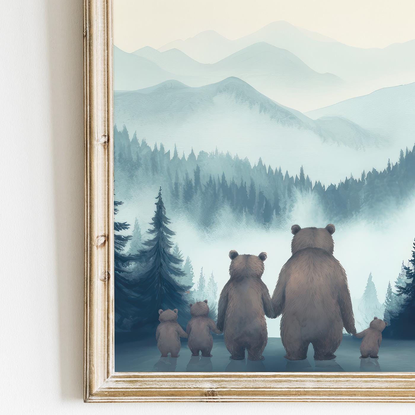 Bear Family Wall Art, Woodland Animal Decor, Family of 5 Portrait - WildfieldPrints