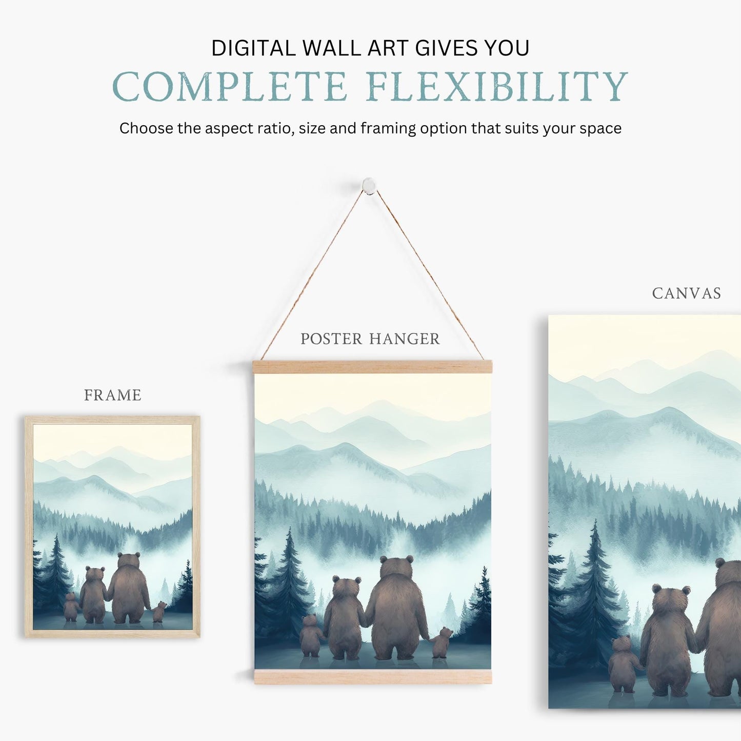 Bear Family Wall Art, Woodland Animal Portraits, Boys Room Decor - WildfieldPrints