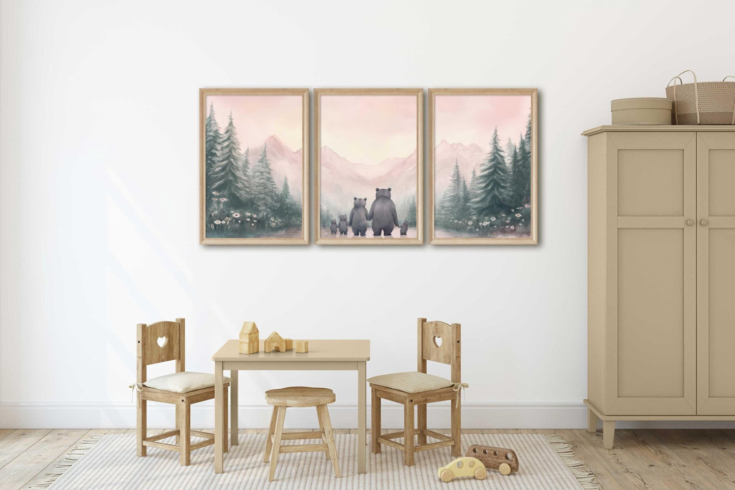 Bear Family Wall Art, Woodland Decor for Girls Room, Animal Prints - WildfieldPrints