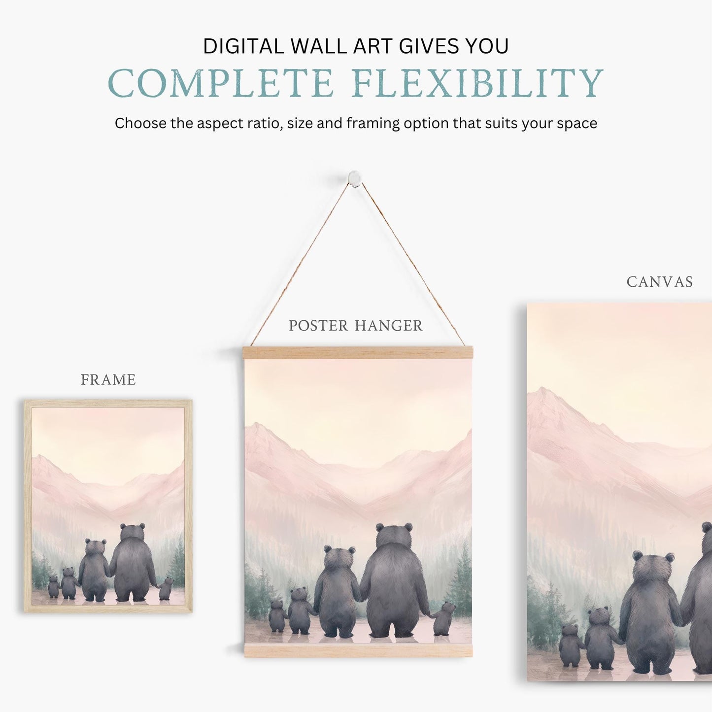 Bear Family Wall Art, Woodland Decor for Girls Room, Animal Prints - WildfieldPrints