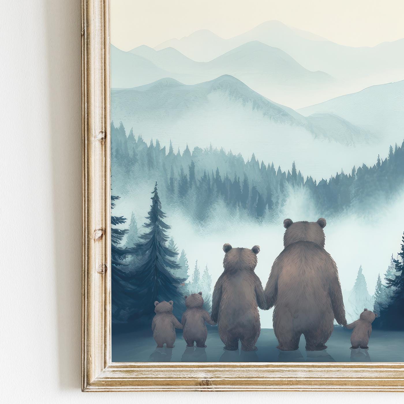 Bear Family Wall Decor, Woodland Animal Portrait, Nursery Decor - WildfieldPrints