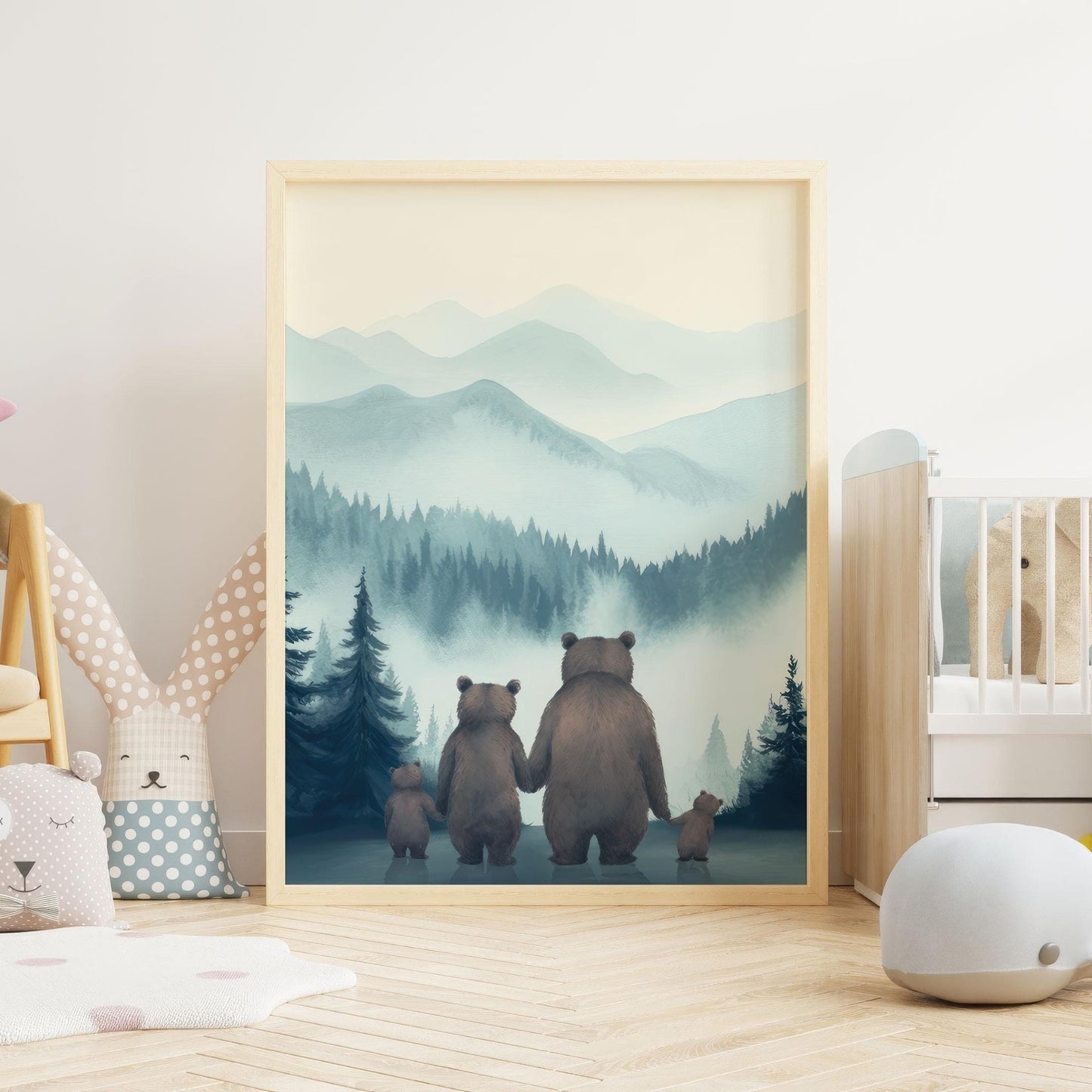 Bear Family Watercolor Art, Boys Room Decor, Forest Animal Print - WildfieldPrints