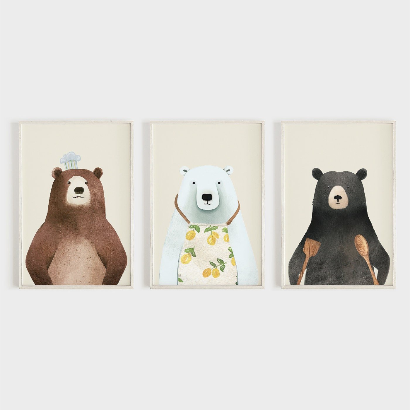 Bear Kitchen Wall Art, Minimalist Decor for Kids Room, Chefs - WildfieldPrints