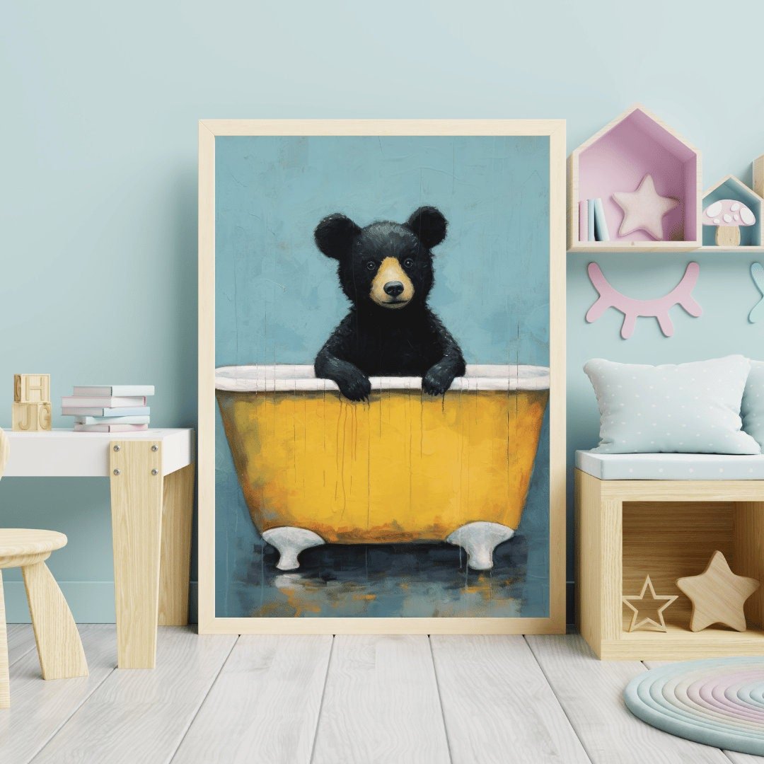 Bear Nursery Decor, Cute Forest Animal Prints, Rustic Kids Bedroom - WildfieldPrints