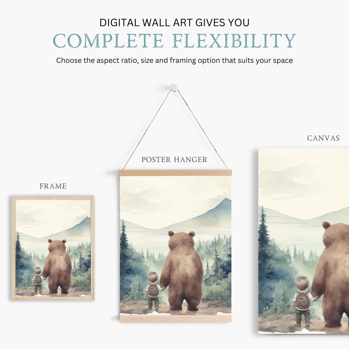 Bear Nursery Decor, Forest Wall Art, Brown Bear Kids Prints, Woodland Theme - WildfieldPrints