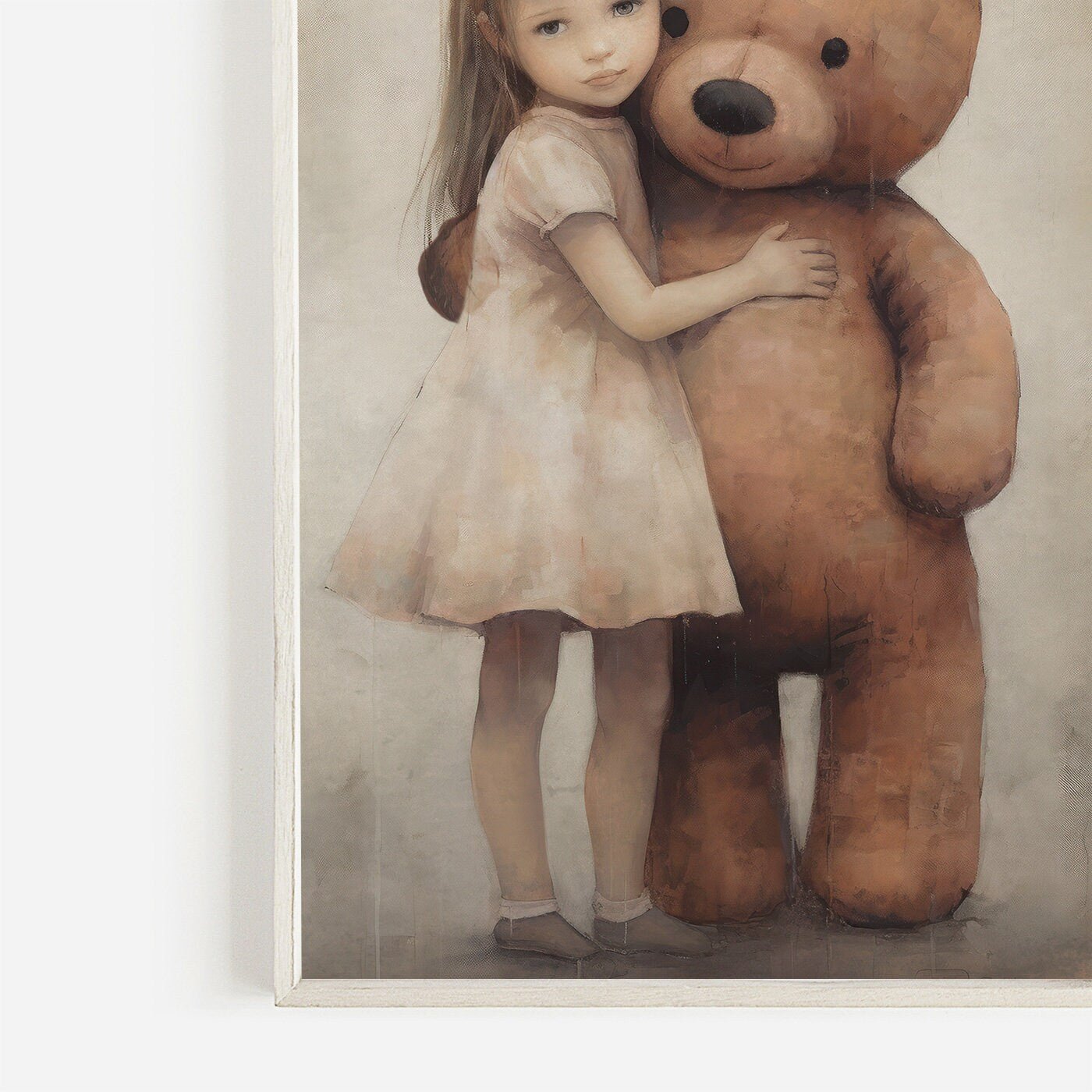 Bear Nursery Decor, Teddy Bear & Little Girl, Vintage Kids Room Art - WildfieldPrints