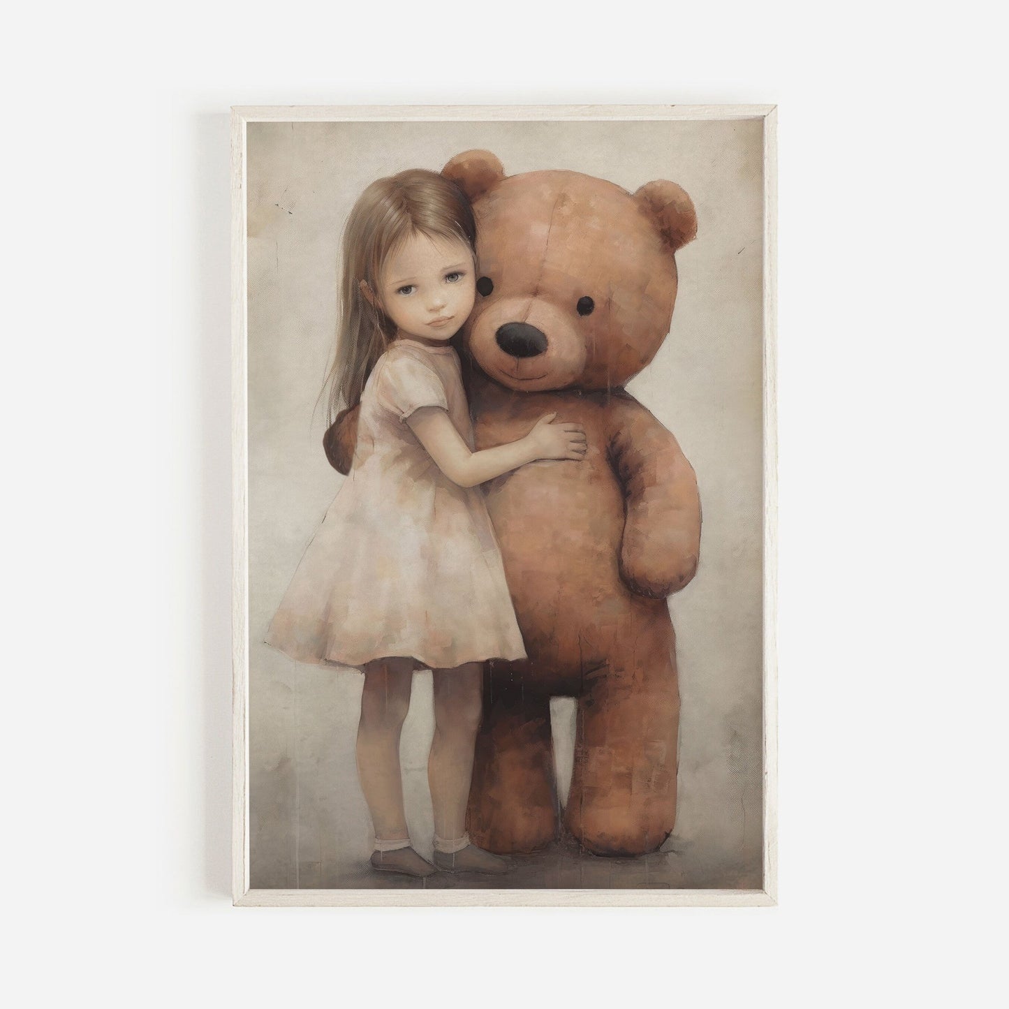 Bear Nursery Decor, Teddy Bear & Little Girl, Vintage Kids Room Art - WildfieldPrints