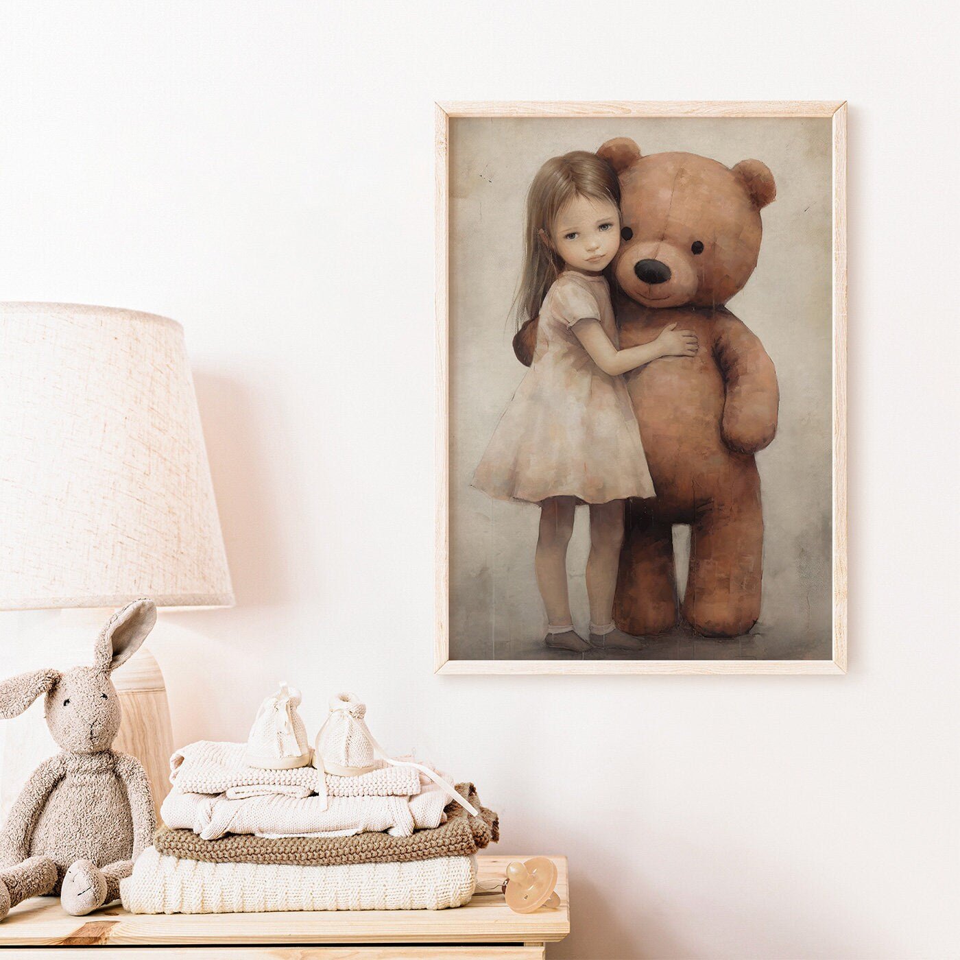 Bear Nursery Decor, Teddy Bear & Little Girl, Vintage Kids Room Art - WildfieldPrints