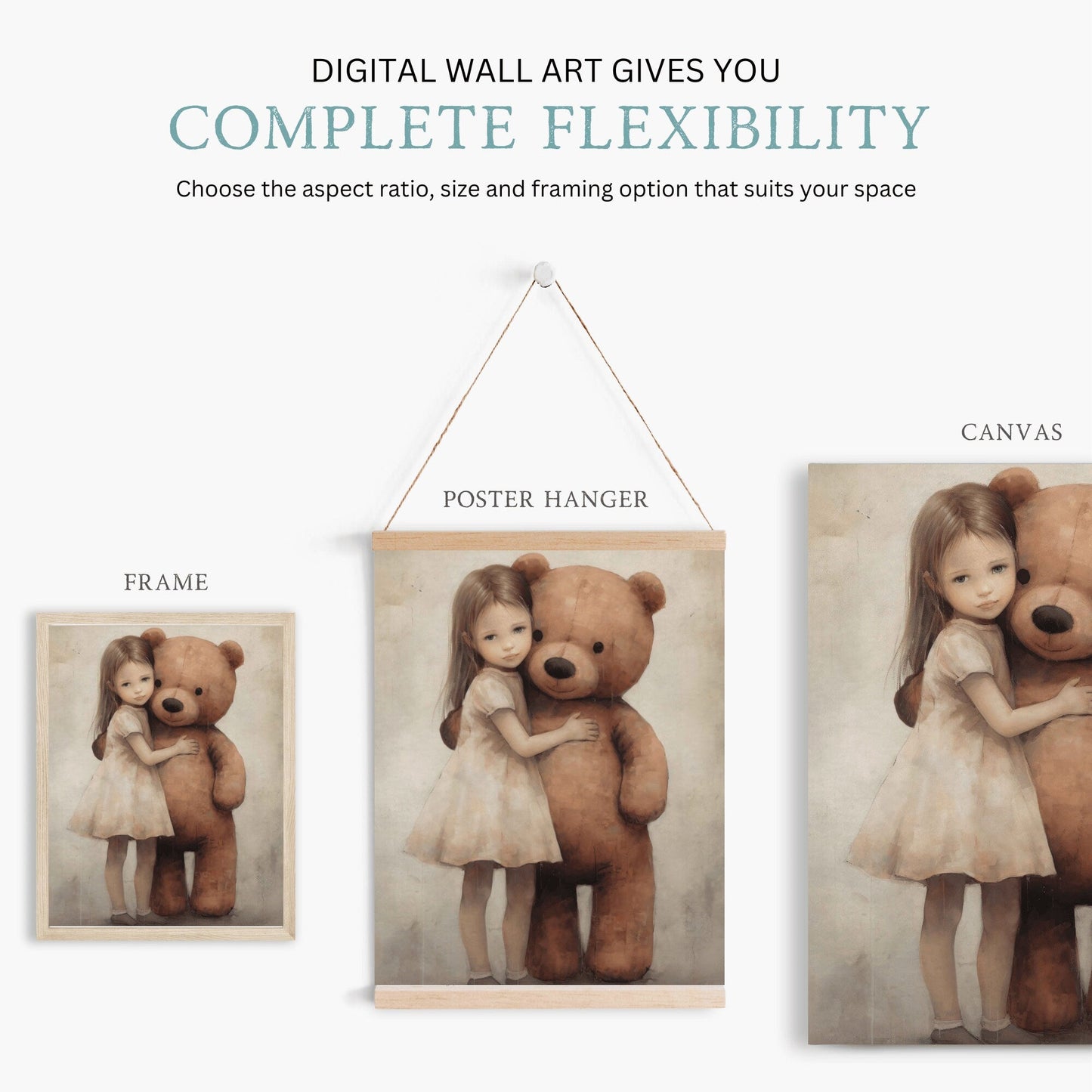 Bear Nursery Decor, Teddy Bear & Little Girl, Vintage Kids Room Art - WildfieldPrints
