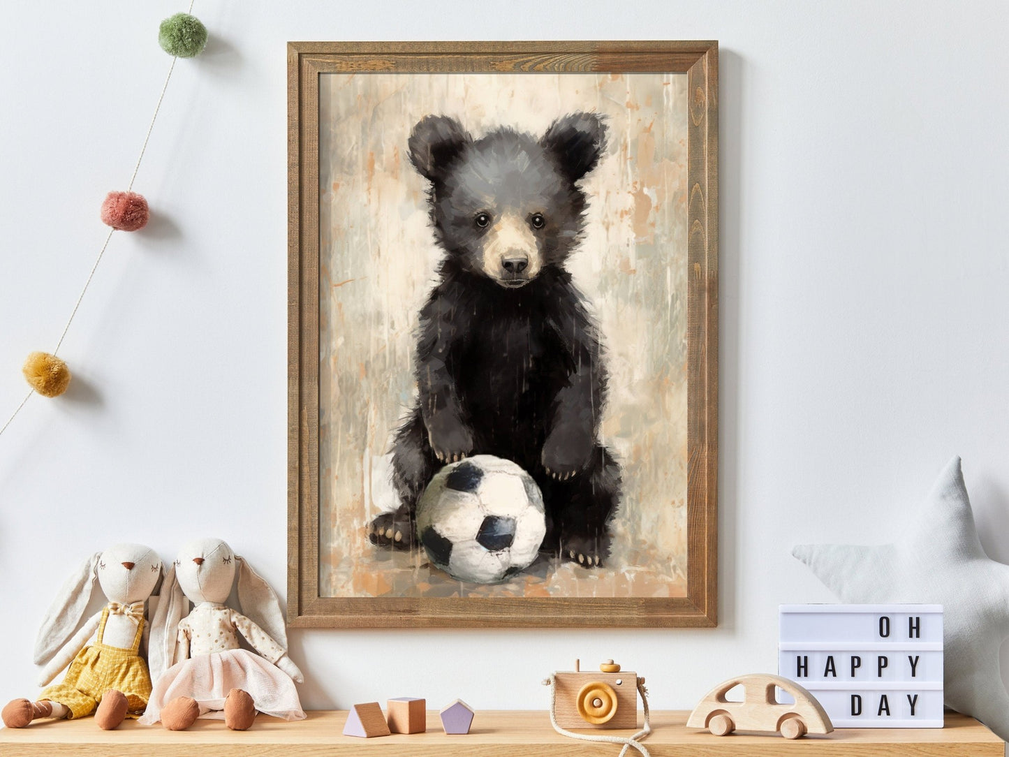 Bear Nursery Decor, Vintage Kids Room Art, Football Player Theme - WildfieldPrints