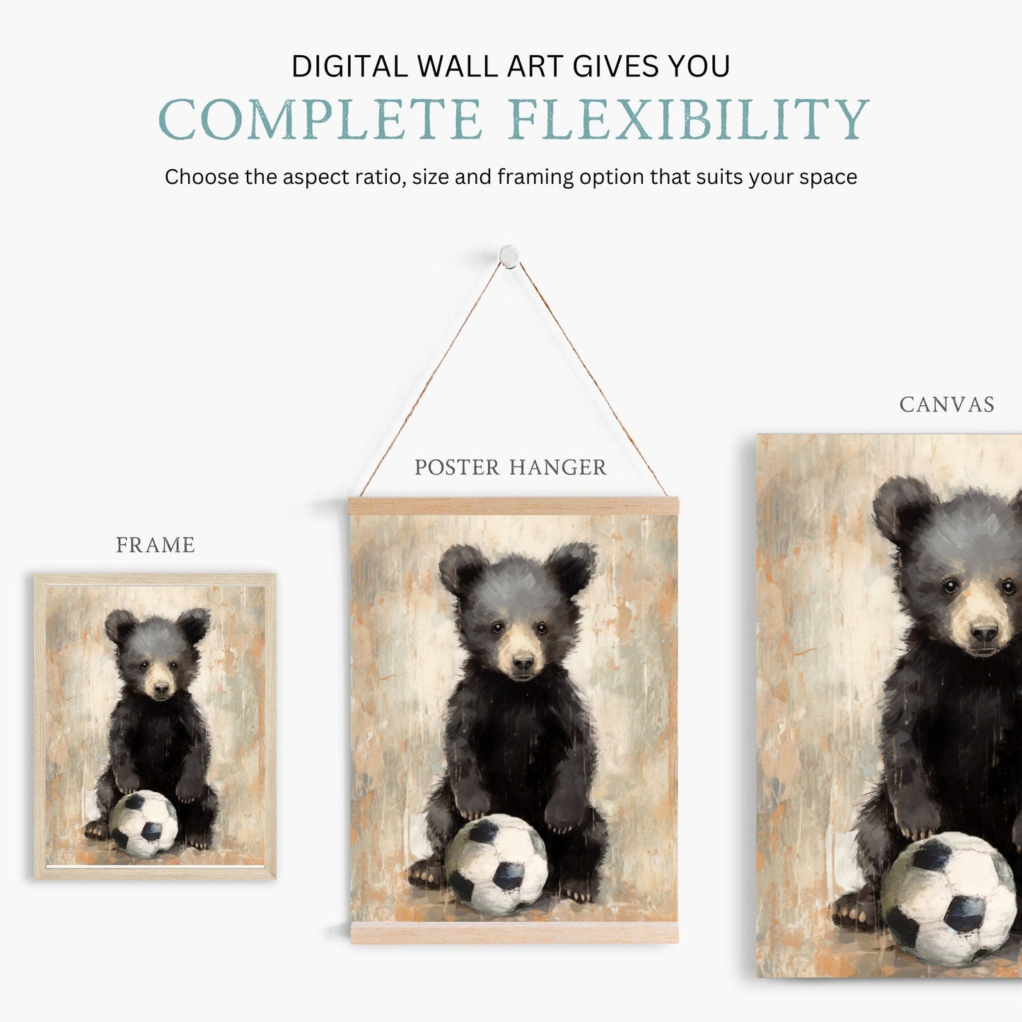 Bear Nursery Decor, Vintage Kids Room Art, Football Player Theme - WildfieldPrints