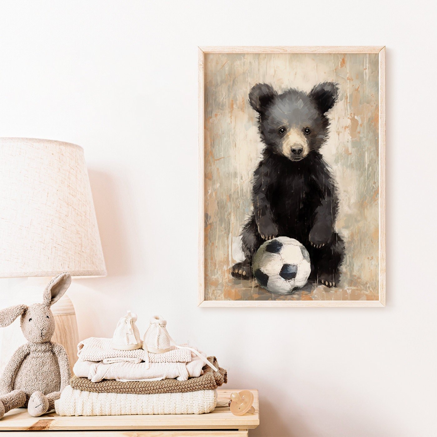 Bear Nursery Decor, Vintage Kids Room Art, Football Player Theme - WildfieldPrints