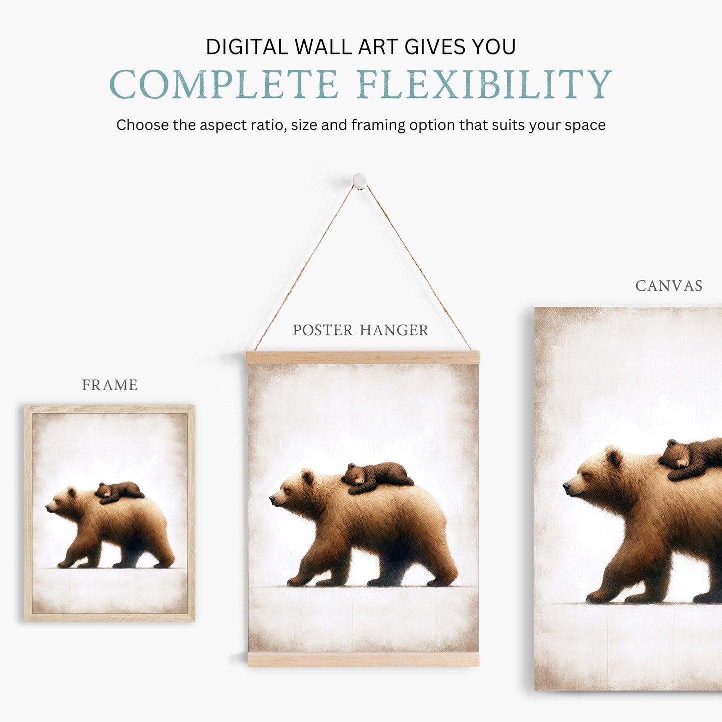Bear Nursery Wall Art, Forest Animal Decor, Cute Bear Print, Rustic Style - WildfieldPrints