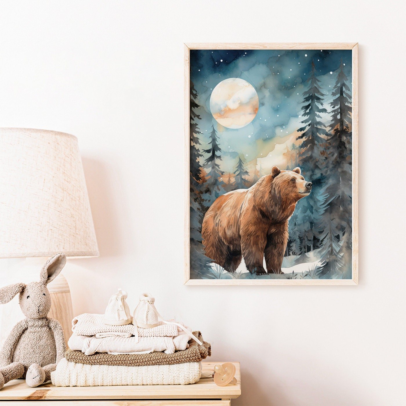 Bear Nursery Wall Art, Watercolor Forest Decor for Kids Room - WildfieldPrints