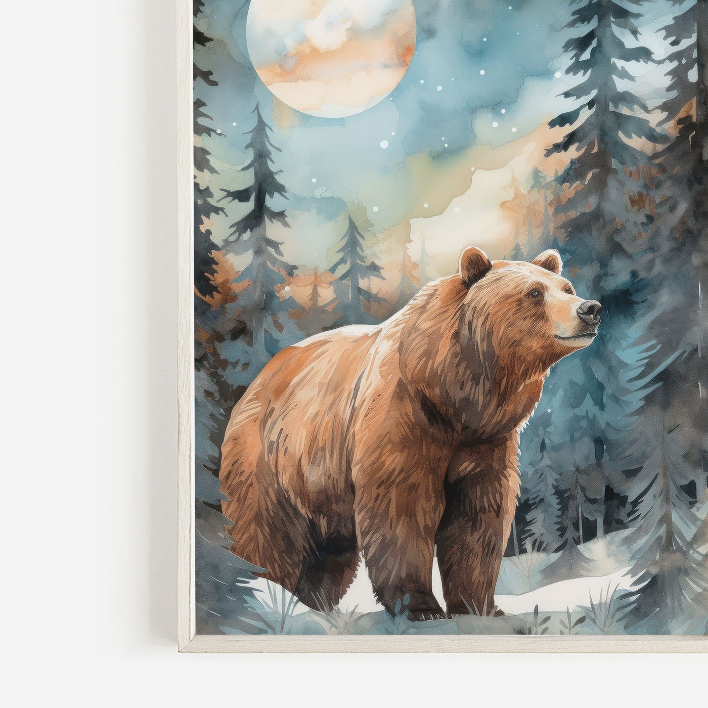 Bear Nursery Wall Art, Watercolor Forest Decor for Kids Room - WildfieldPrints