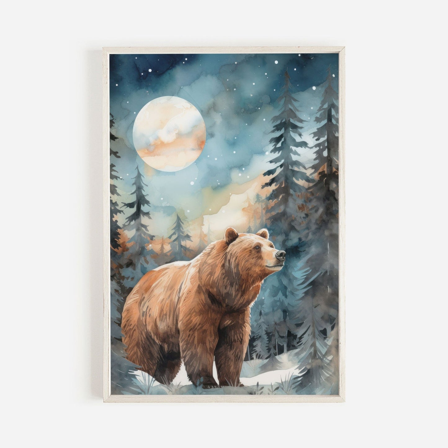 Bear Nursery Wall Art, Watercolor Forest Decor for Kids Room - WildfieldPrints
