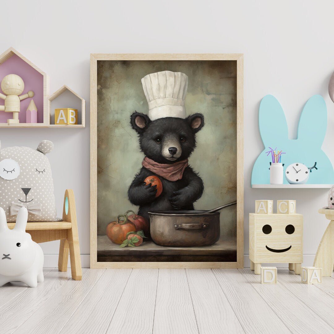 Bear Wall Art, Black Bear Print, Funny Kids Room Decor, Forest Theme - WildfieldPrints