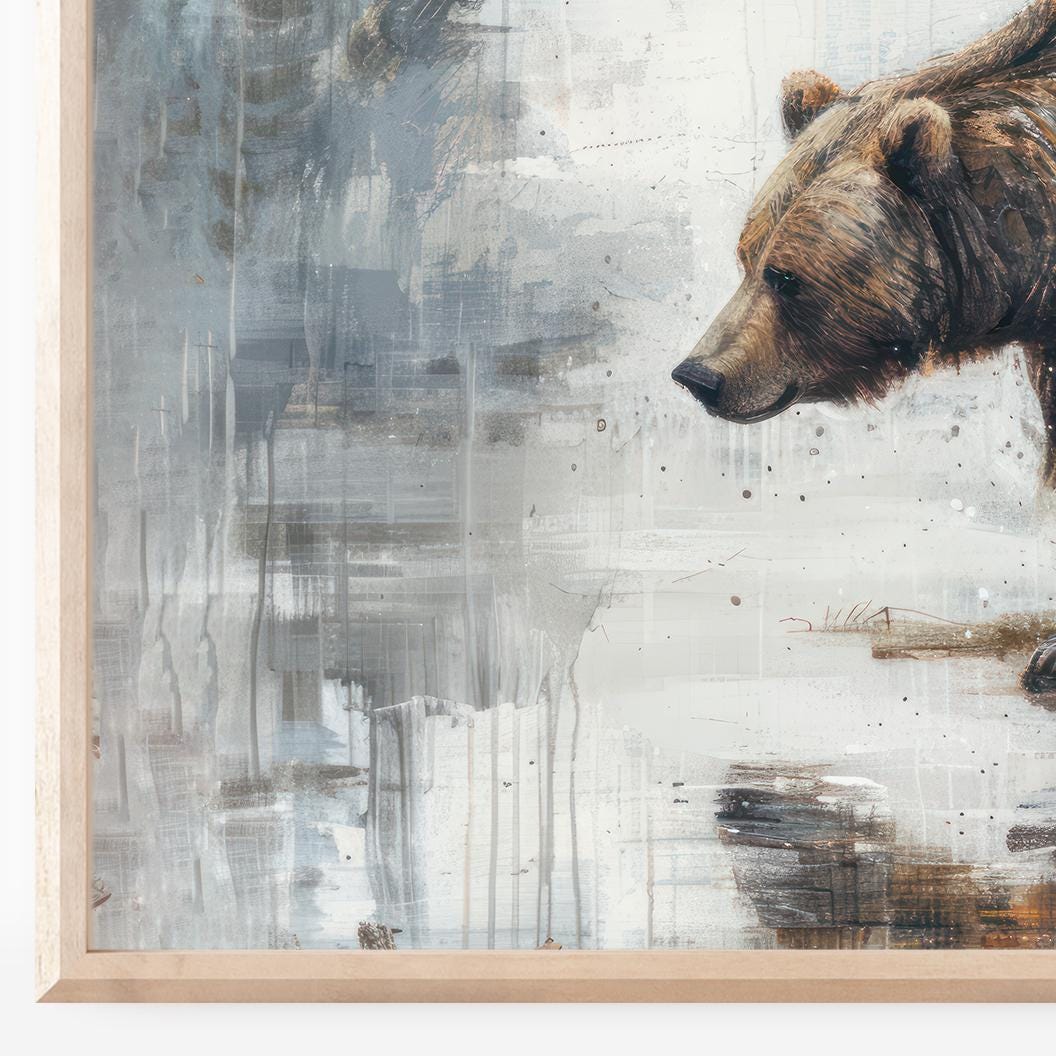 Bear Wall Art, Brown Bear Print, Rustic Forest Decor, Woodland Nursery - WildfieldPrints