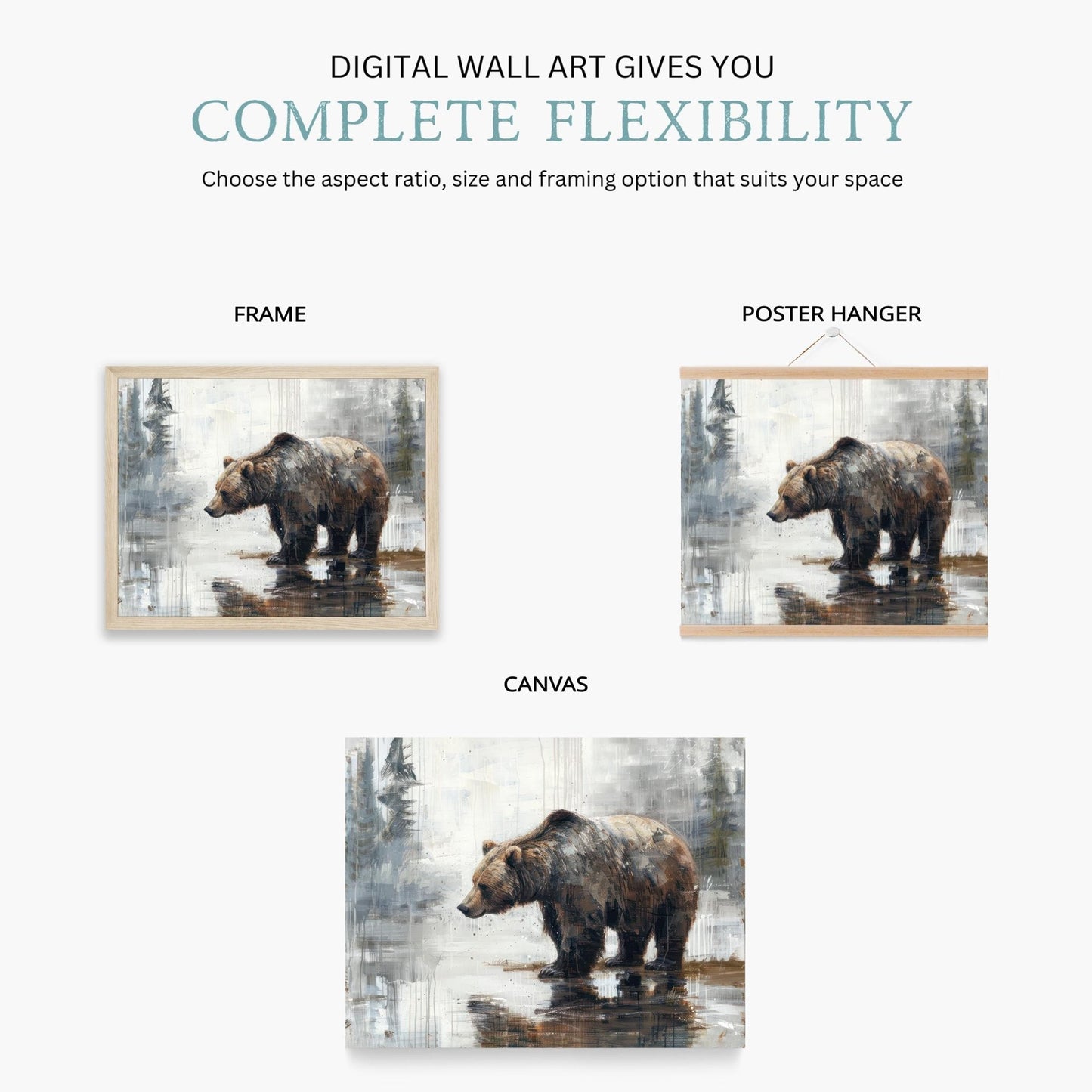 Bear Wall Art, Brown Bear Print, Rustic Forest Decor, Woodland Nursery - WildfieldPrints