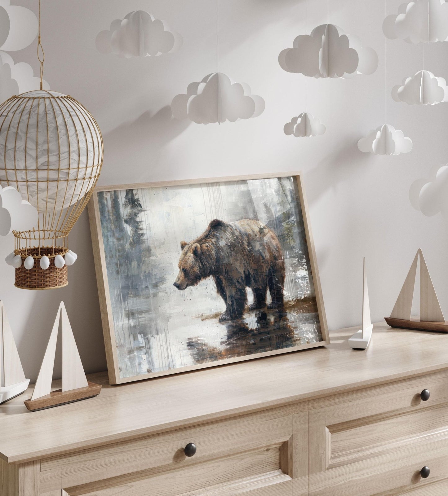 Bear Wall Art, Brown Bear Print, Rustic Forest Decor, Woodland Nursery - WildfieldPrints